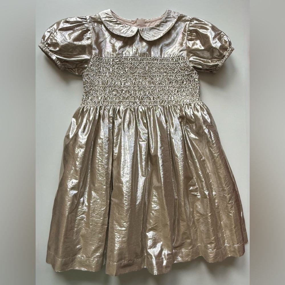 Mini Boden Girls Metallic Smocked Party Dress